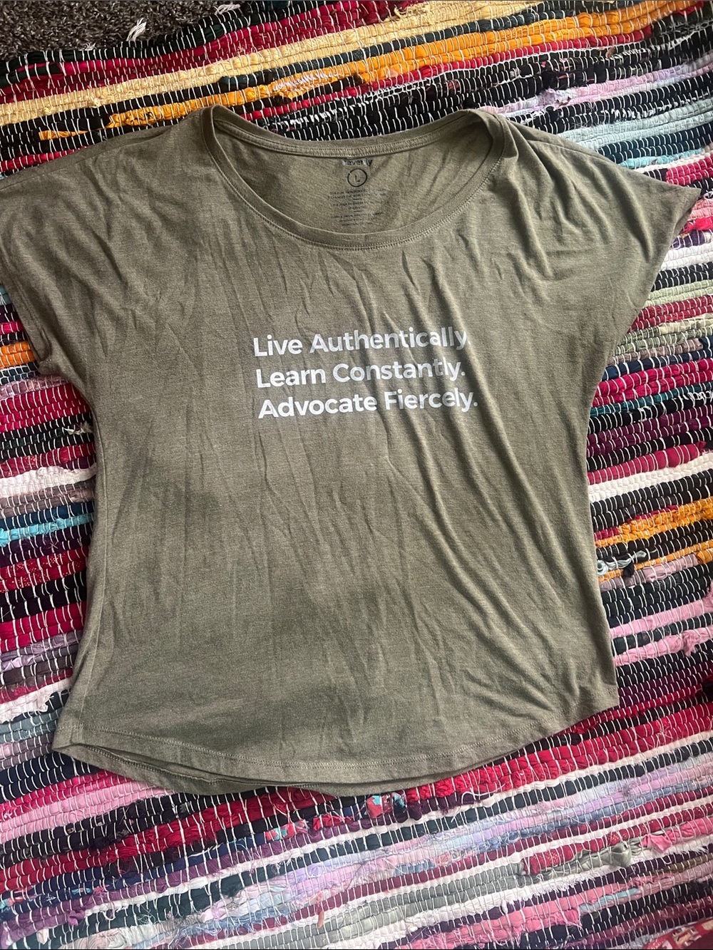 Olive Green Short Sleeve Graphic Tee with White Text